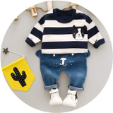 Baby Boy Set 0-3y 2017 Autumn New Fashion kids clothes Cotton O-Neck Full Sleeve Strip Dog boys Clothing sets A262