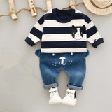 Baby Boy Set 0-3y 2017 Autumn New Fashion kids clothes Cotton O-Neck Full Sleeve Strip Dog boys Clothing sets A262