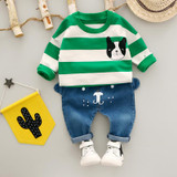Baby Boy Set 0-3y 2017 Autumn New Fashion kids clothes Cotton O-Neck Full Sleeve Strip Dog boys Clothing sets A262