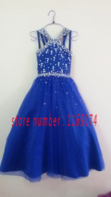 Girls Pageant Dresses 2016 Ball Gown Halter Royal Blue Crystals Rhinestones Cute Little Flower Girl Dresses For Wedding