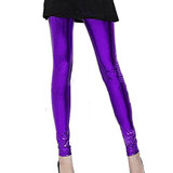 Girls Metallic Colorful Shiny Sparkle Spandex Faux Leather Summer Leggings