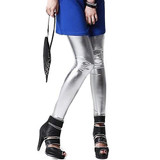Girls Metallic Colorful Shiny Sparkle Spandex Faux Leather Summer Leggings