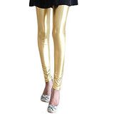 Girls Metallic Colorful Shiny Sparkle Spandex Faux Leather Summer Leggings