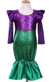Girls Little Mermaid Trumpet Sequins Fancy Dress Costume Party Cosplay Kid Girl Dress Spring Autumn Long Sleeve Girls Dress 3-7T