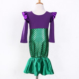 Girls Little Mermaid Trumpet Sequins Fancy Dress Costume Party Cosplay Kid Girl Dress Spring Autumn Long Sleeve Girls Dress 3-7T