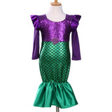 Girls Little Mermaid Trumpet Sequins Fancy Dress Costume Party Cosplay Kid Girl Dress Spring Autumn Long Sleeve Girls Dress 3-7T