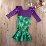Girls Little Mermaid Trumpet Sequins Fancy Dress Costume Party Cosplay Kid Girl Dress Spring Autumn Long Sleeve Girls Dress 3-7T