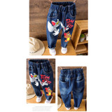 Girls Kids Jeans Brand Children Trousers jeans boys Cartoon Cat and Mouse Design Elastic Waist Trousers Children's Jeans Girls Kids Jeans Brand Children Trousers jeans boys Cartoon Cat and Mouse Design Elastic Waist Trousers Children's Jeans