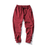 Chinese wind men's loose cotton and flax retro back pants men's autumn fashion casual pants Free shipping