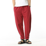 Chinese wind men's loose cotton and flax retro back pants men's autumn fashion casual pants Free shipping