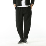 Chinese wind men's loose cotton and flax retro back pants men's autumn fashion casual pants Free shipping