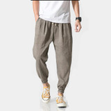 Chinese wind men's cotton and linen casual pants loose retro halton pants large size thin section of pure color radish pants