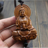 Chinese Wood Carving & Buddha Beads Chinese Halloween gifts Shakyamuni Statue Sculpture Amulet Car Pendant Netsuke AHJ004