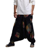 Chinese Style Floral Dance Casual Harem Pants Drop Crotch Tribal Baggy Cotton Linen Loose Fit Casual Vintage Trousers Slacks