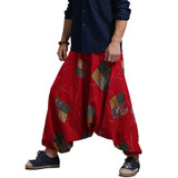 Chinese Style Floral Dance Casual Harem Pants Drop Crotch Tribal Baggy Cotton Linen Loose Fit Casual Vintage Trousers Slacks