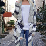 Chinese Style Casual Winter Spring Sweater Women Long Sleeve Printed Knitted Crochet Cardigan Ladies Gray Solid Sweaters Femme