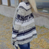 Chinese Style Casual Winter Spring Sweater Women Long Sleeve Printed Knitted Crochet Cardigan Ladies Gray Solid Sweaters Femme