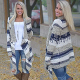 Chinese Style Casual Winter Spring Sweater Women Long Sleeve Printed Knitted Crochet Cardigan Ladies Gray Solid Sweaters Femme