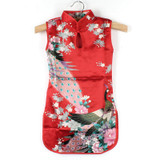 Chinese Qipao Kids Baby Girl Floral Peacock Cheongsam Dress for 2-8 Years
