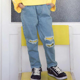 CHINATERA 2017 Children Boys Girls Fashion Personality Light Color Holes Jeans Autumn Denim Pants Distrressed Trousers