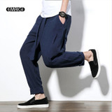 China Style Male Harem Pant Big Size Loose Thin Cotton Linen Leisure Trousers Solid Color Mens Casual Pant M-5XL