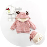 children's wear winter velvet coat deer embroidered deer baby zipper tops