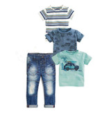 Children's sets fashion baby boy summer white boat t + red t-shirt shirts+ print boat t-shirt + jeans kids 4 pcs sets 2018