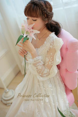 Free Shipping High Quality  Royal Women's Nightgown Princess Sleepwear Long White Pijamas Lace pijamas femininos