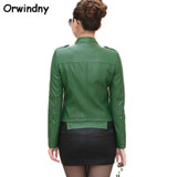 Free Shipping Fashion Women Leather Jacket 2017 Spring Autumn PU Motorcycle Clothing Female Green Leather Coat Plus Size 4XL