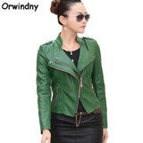 Free Shipping Fashion Women Leather Jacket 2017 Spring Autumn PU Motorcycle Clothing Female Green Leather Coat Plus Size 4XL