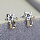 Free Shipping Fashion Wholesale Jewelry 925 Sterling Silver Earring Lovely Cat CZ Stud Earrings Women Accessories