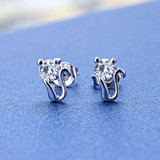 Free Shipping Fashion Wholesale Jewelry 925 Sterling Silver Earring Lovely Cat CZ Stud Earrings Women Accessories