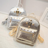 Free shipping Fashion New Women Backpack High quality PU leather Girl Shoulder bag Crocodile pattern Rivet Travel mini Backpack