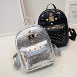 Free shipping Fashion New Women Backpack High quality PU leather Girl Shoulder bag Crocodile pattern Rivet Travel mini Backpack