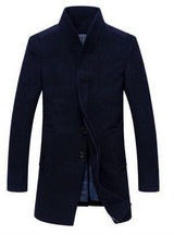 Free shipping Fashion Casual Winter Men Woolen Jackets stand Collar Long Slim Coats Warm Wool Blends Clothing Size M-3XL 155hfx