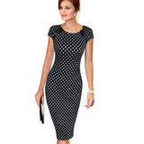 Free Shipping Designer Women Dress Elegant Floral Print Cap Sleeve Work Business Casual Party Vestidos Be004-3