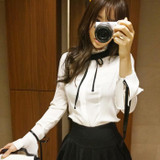 Dingaozlz Spring 2018 Ruffles Women blouse New fashion Slim OL White shirt Sweet bow Tops Long sleeve shirt Casual blusas