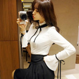 Dingaozlz Spring 2018 Ruffles Women blouse New fashion Slim OL White shirt Sweet bow Tops Long sleeve shirt Casual blusas