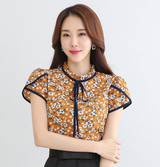 Dingaozlz Chiffon shirt Summer Women's Sweet Printed Lace Tops Short sleeve shirt Blusa Plus size clothing Ladies Chiffon blouse