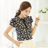 Dingaozlz Chiffon shirt Summer Women's Sweet Printed Lace Tops Short sleeve shirt Blusa Plus size clothing Ladies Chiffon blouse