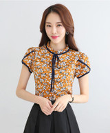 Dingaozlz Chiffon shirt Summer Women's Sweet Printed Lace Tops Short sleeve shirt Blusa Plus size clothing Ladies Chiffon blouse