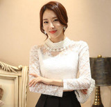 Dingaozlz 5XL Sexy Lace Tops 2018 blusas new Slim Plus size lace blouse long sleeve Casual shirt beaded openwork Women clothing