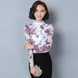 Dingaozlz Autumn Blusa Women Brand shirt Slim Plus size Pirnted shirt long-sleeved Female lace Tops Women lace blouse