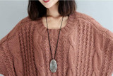 DIMANAF Women Sweater Plus Size Knitted Cotton High Street Striped Fashion Female Solid Oversize Split Winter European Pullover