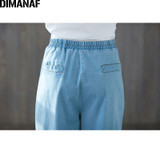 DIMANAF Women Plus Size Jeans Pants 2018 Summer Elastic Waist Fashion Spliced Loose Oversized Pants Female Trousers Blue Jeans