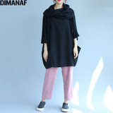 DIMANAF Women Plus Size Autumn Sweaters Knitting Cotton Solid Tops&amp;Tees Casual Fashion Loose Batwing Female Oversize Pullover