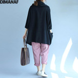 DIMANAF Women Plus Size Autumn Sweaters Knitting Cotton Solid Tops&amp;Tees Casual Fashion Loose Batwing Female Oversize Pullover