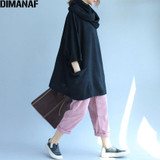 DIMANAF Women Plus Size Autumn Sweaters Knitting Cotton Solid Tops&amp;Tees Casual Fashion Loose Batwing Female Oversize Pullover