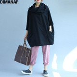 DIMANAF Women Plus Size Autumn Sweaters Knitting Cotton Solid Tops&amp;Tees Casual Fashion Loose Batwing Female Oversize Pullover
