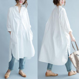 DIMANAF Women Blouse Plus Size Autumn Cotton Long Blouse Solid O-Neck Split Casual Fashion Loose White Elegant Female Blouse